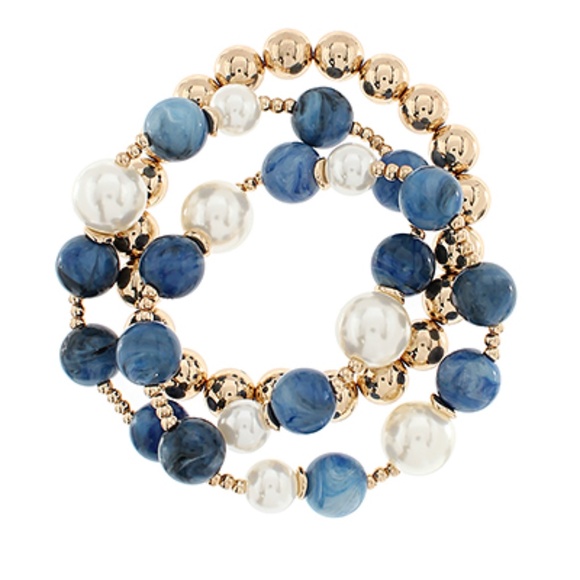 3 Row Pearl & Marble Ball Beads Bracelet - Picture 4 of 5